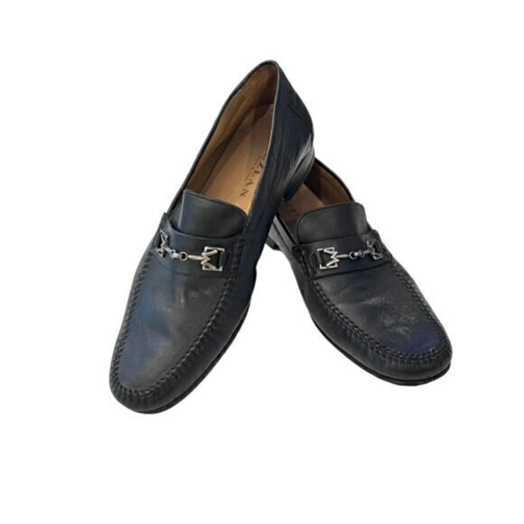 Mezlan Brussels Black Calfskin Men’s Moccasin Size 8.5 M Spain 6897 Silver M Bit - Picture 1 of 10